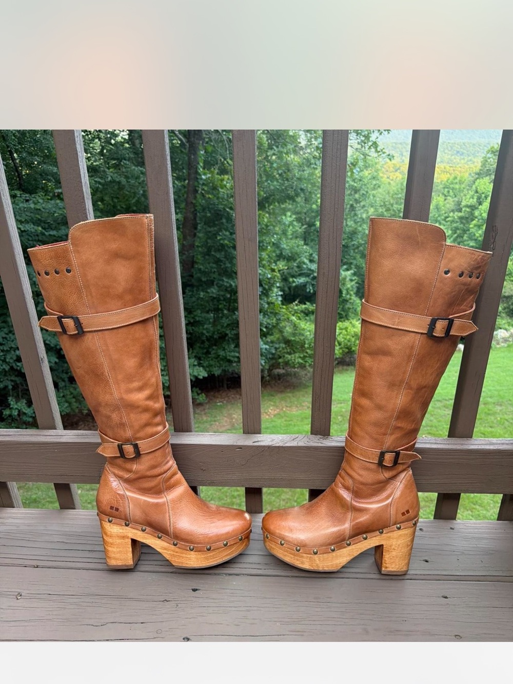 Bed Stu Tan Leather Over-The-Knee Platform Boots